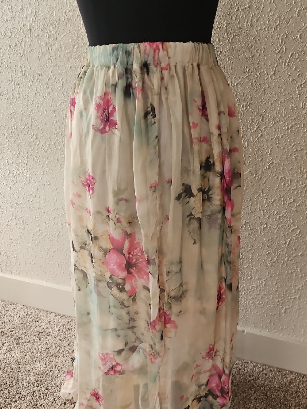 Floral Pink & Cream Maxi Skirt - Handmade/Handcrafted